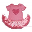 Valentine's Day Dusty Pink Baby Bodysuit Satin Pettiskirt & Hot Pink Heart Print JS4687